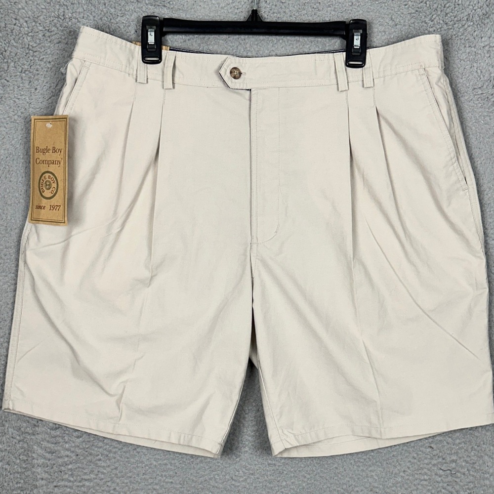 NEW Bugle Boy Shorts Mens 40 Pleated Tan Beige Casual Chino Stretch Waist Pocket